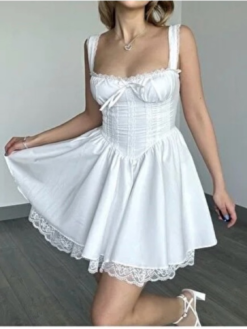 Girls' White Lace-Trim Sundress